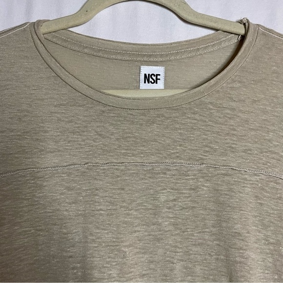 NSF Linen Blend Neutral Asymmetrical Hemline Long Sleeve Shirt - Picture 3 of 13